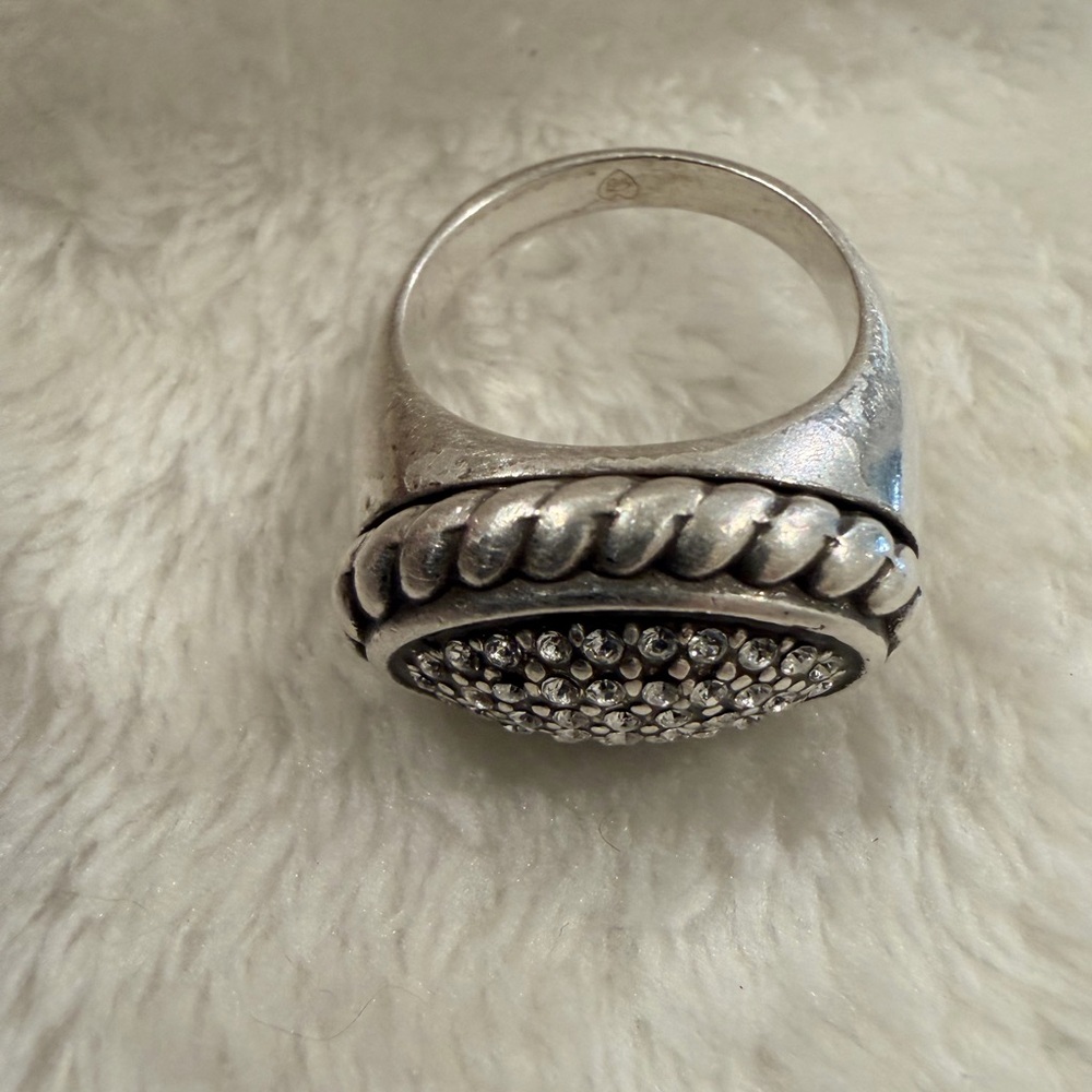 Brighton Silver Ring with Braided Edge and Crystal Pave - Picture 7 of 12